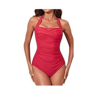 Tummy Control Halter Ruched Push Up Slimming One-Piece Swimsuit NWT Size M